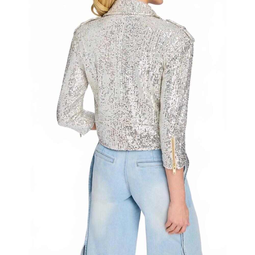 NEW GENERATION LOVE crawford sequin moto jacket in moonbeam - Picture 4 of 4